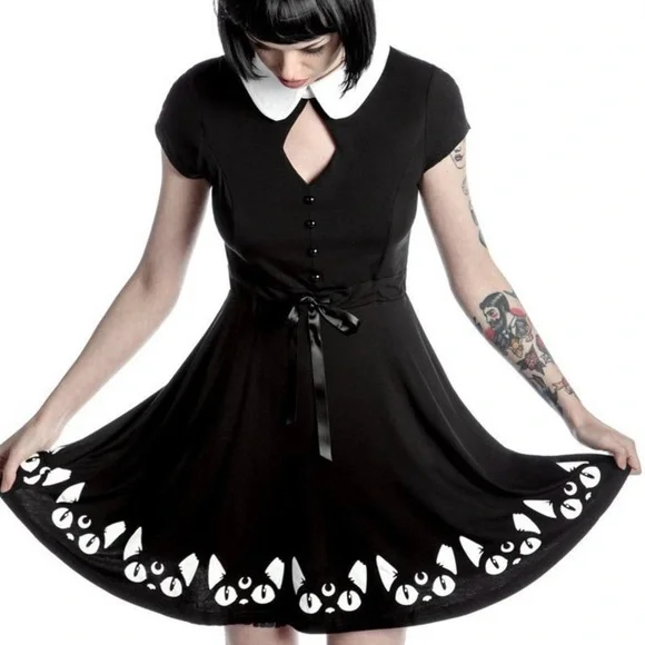 KILLSTAR Keiko Kitty Skater Dress Size Medium Goth Witchy - Picture 1 of 16